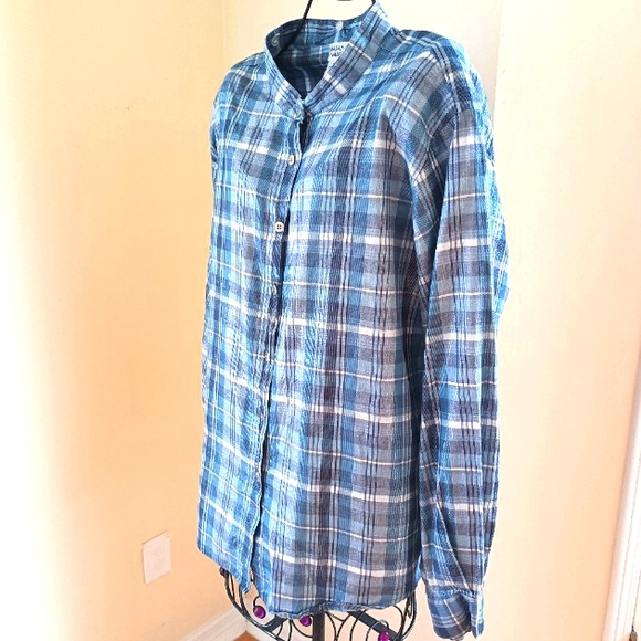 Vintage Button Up Cotton Shirt Embroidered Detachable Collar Shimmer Stripes XL - Picture 10 of 17